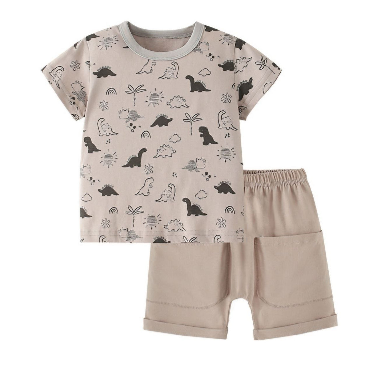 Boys’ Dinosaur Cotton Summer Outfit Set / 4–8Y
