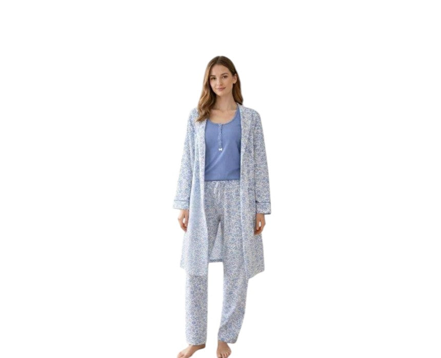 Doucette Women’s 3-Piece Robe & Pyjama Set Blue