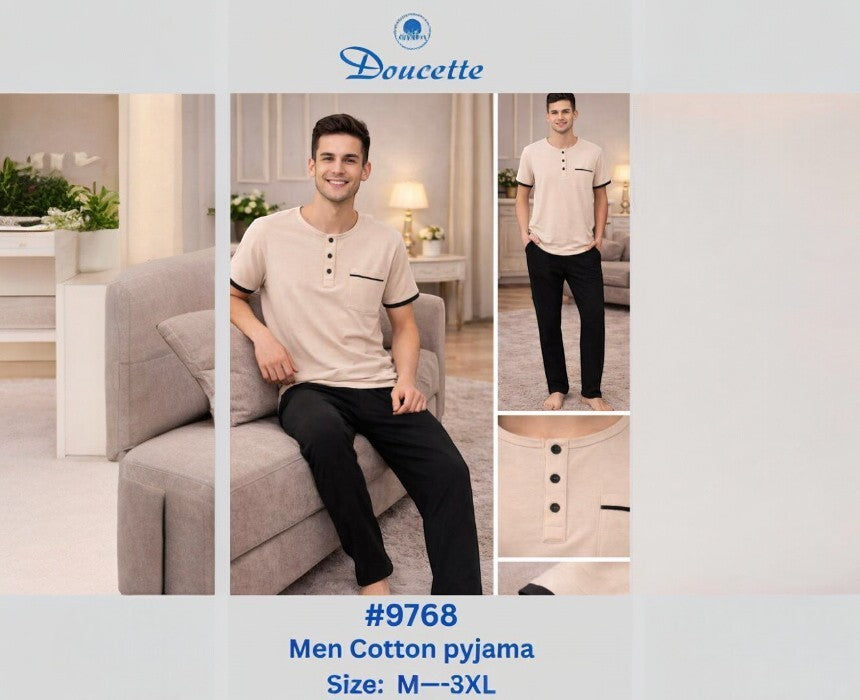 Doucette Men’s Classic Beige Cotton Pyjama