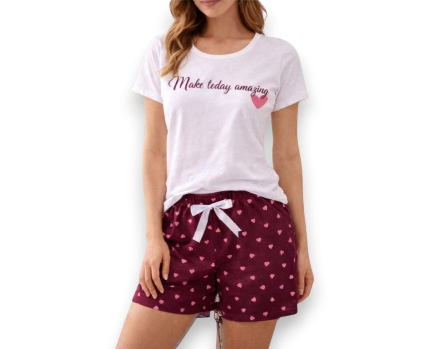 Doucette Bordeaux Shorts with White Cotton Tee Pyjama