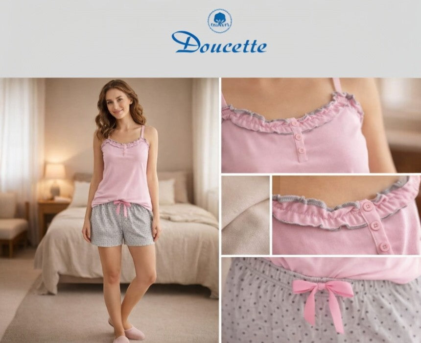 Doucette Women’s Pink & Grey Cotton Short Pyjama Set