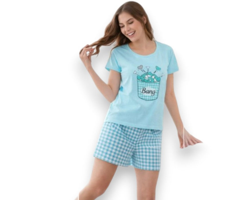 Doucette Women’s Blue Bang Cotton Short Pyjama Set