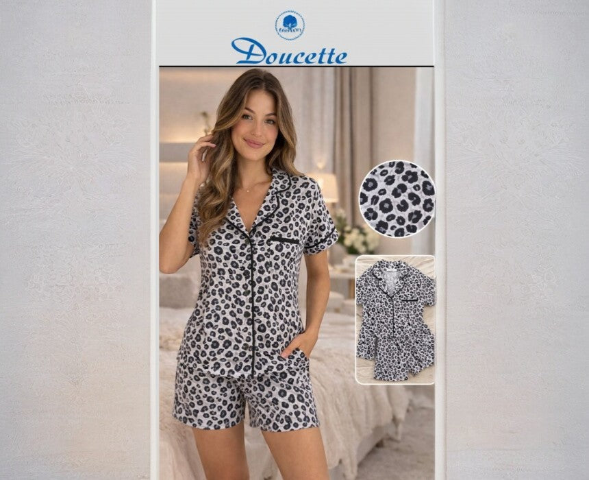 Doucette Women’s Black & White Cotton Short Pyjama Set