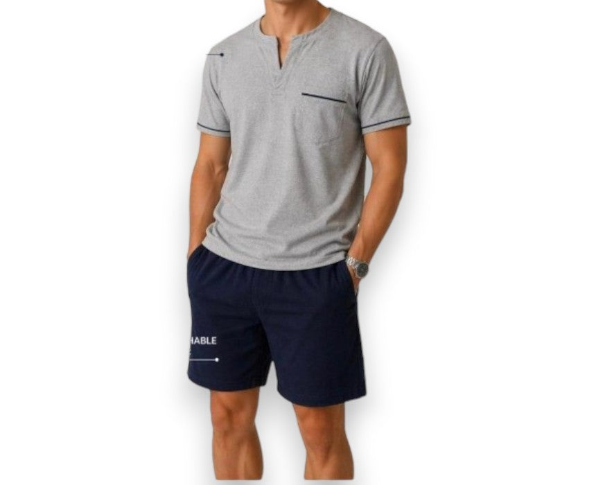 Doucette Men’s Grey & Navy Cotton Summer Pyjama Set