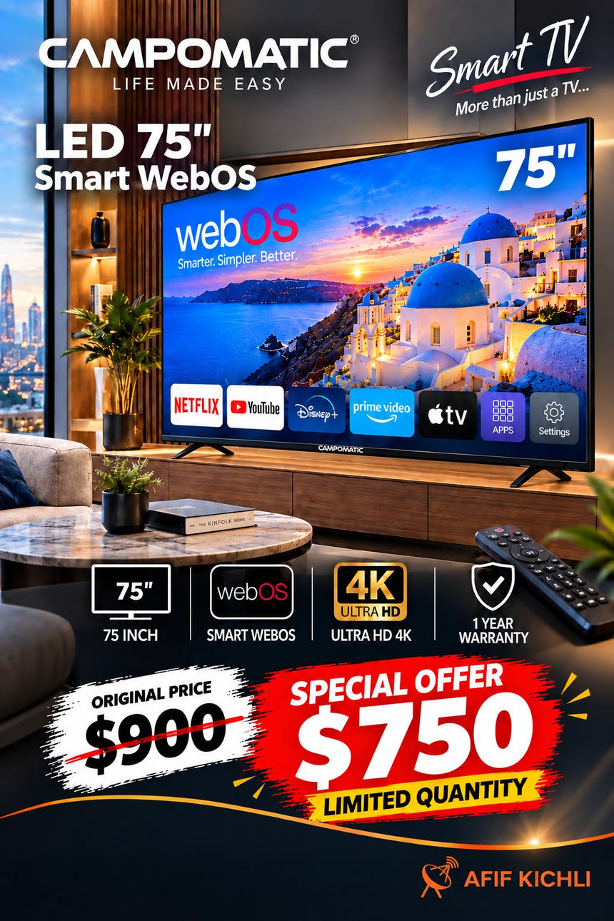 Campomatic 75 Inch LED TV Frameless 4K Smart HDR