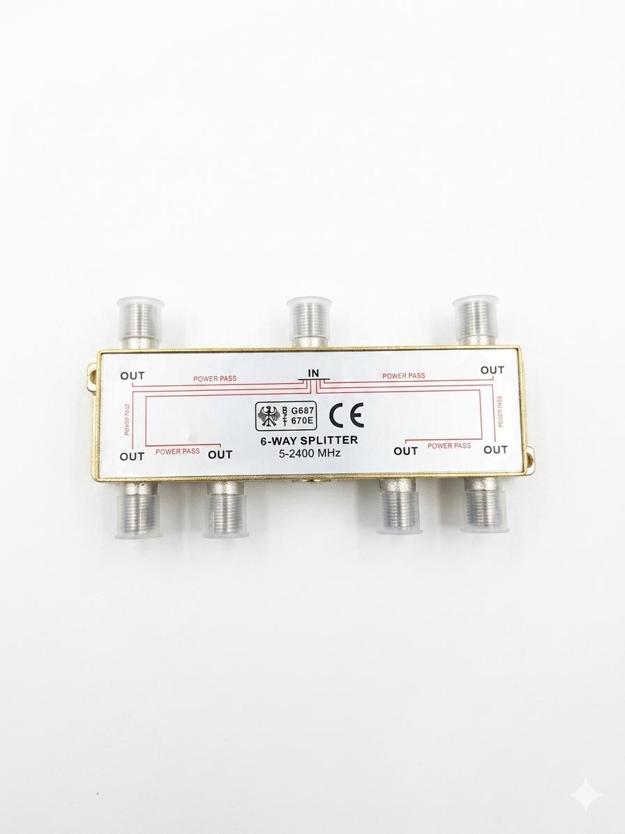 6-Way Splitter Power-Pass Satellite Accessory