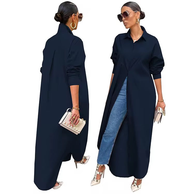 Silky Soft Long Button-Down Shirt Dress