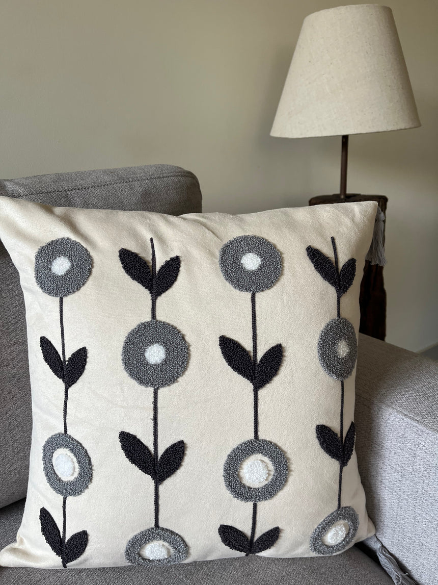 Monochrome Bloom Cushion Cover