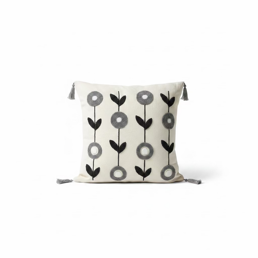Monochrome Bloom Cushion Cover