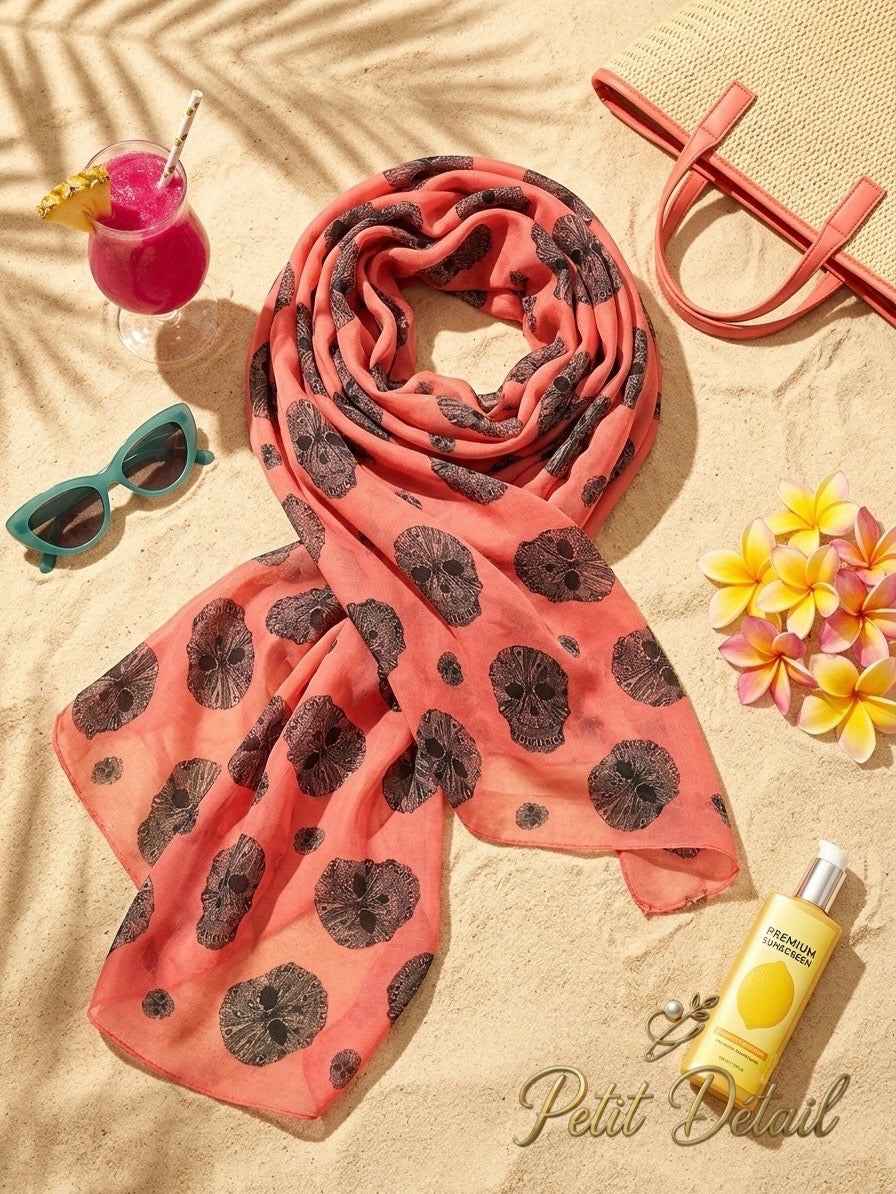 Coral Noir Mousseline Beach Pareo – 90 × 175 cm Petit Détail Lebanon