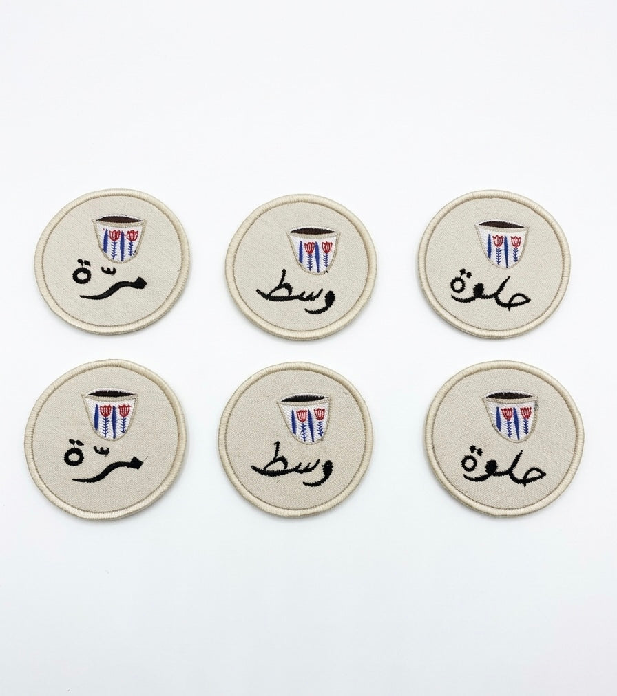 Embroidered Coffee-Themed Coasters