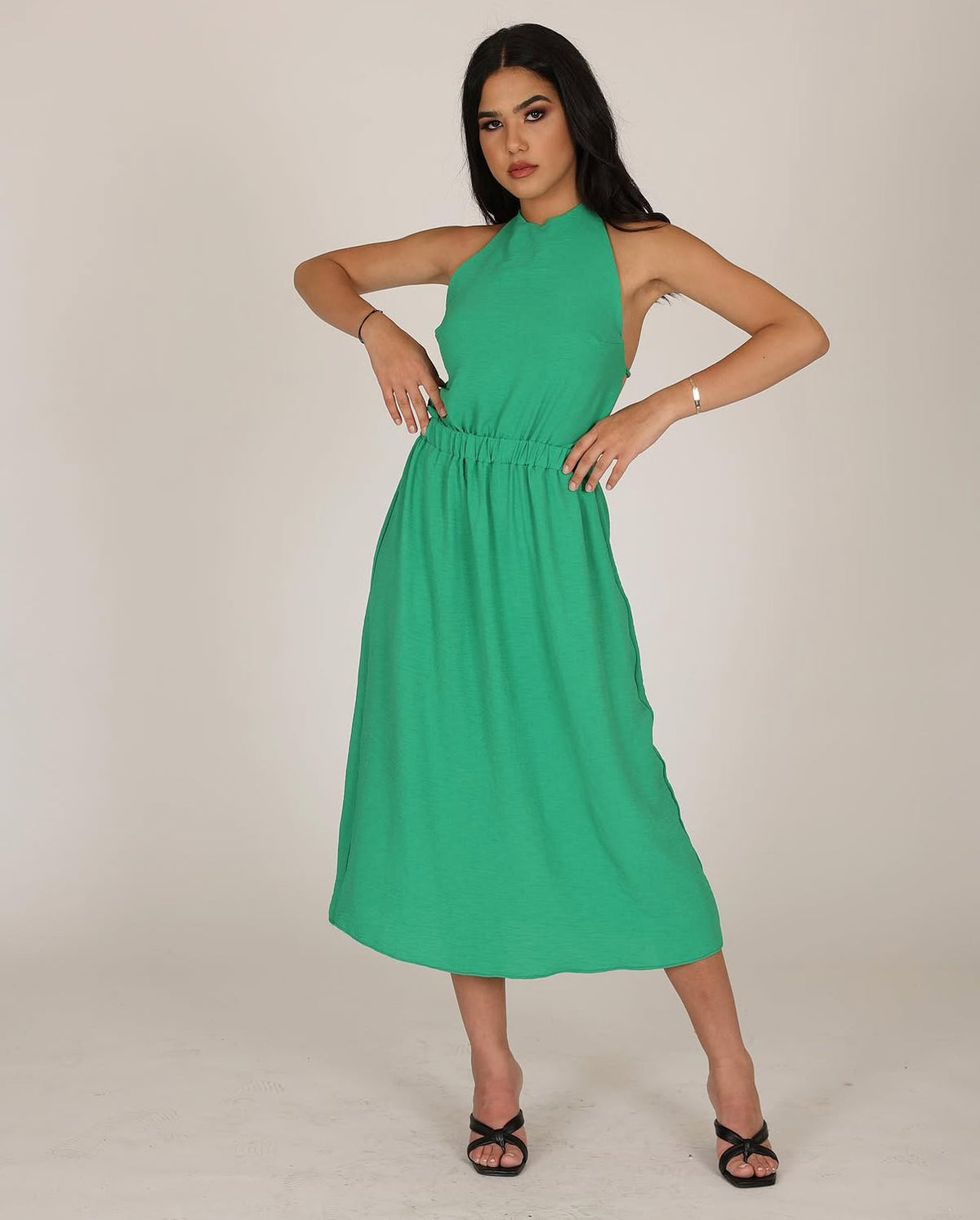 Linen Viscose Midi Dress White