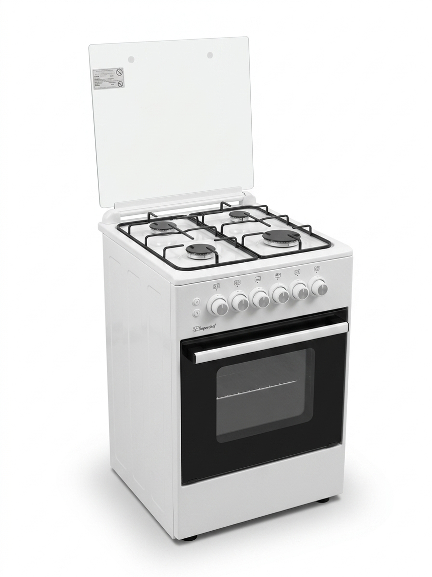 Super Chef AT-5403-W Cooker, Wide 50 cm, 4 Gas Burners White