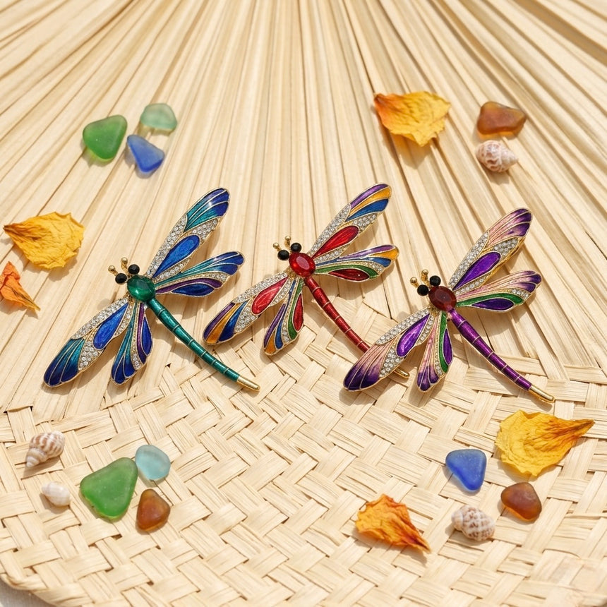 Art Nouveau Enamel & Crystal Dragonfly Brooch Petit Détail Lebanon