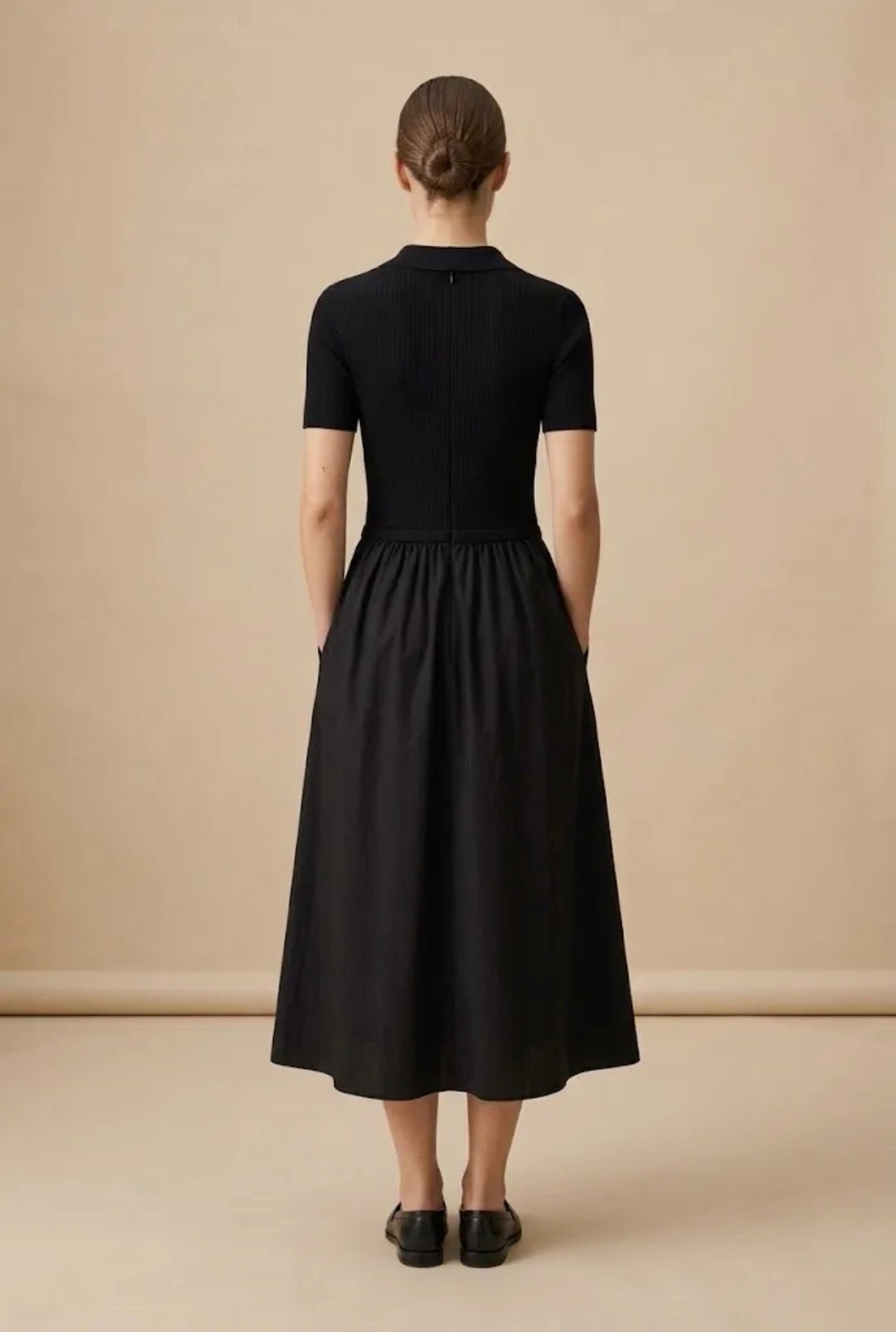 The Black Bi-Material Polo Midi Dress