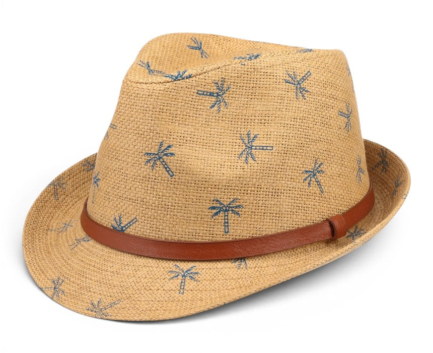 Palm Print Straw Fedora Kids Summer Hat