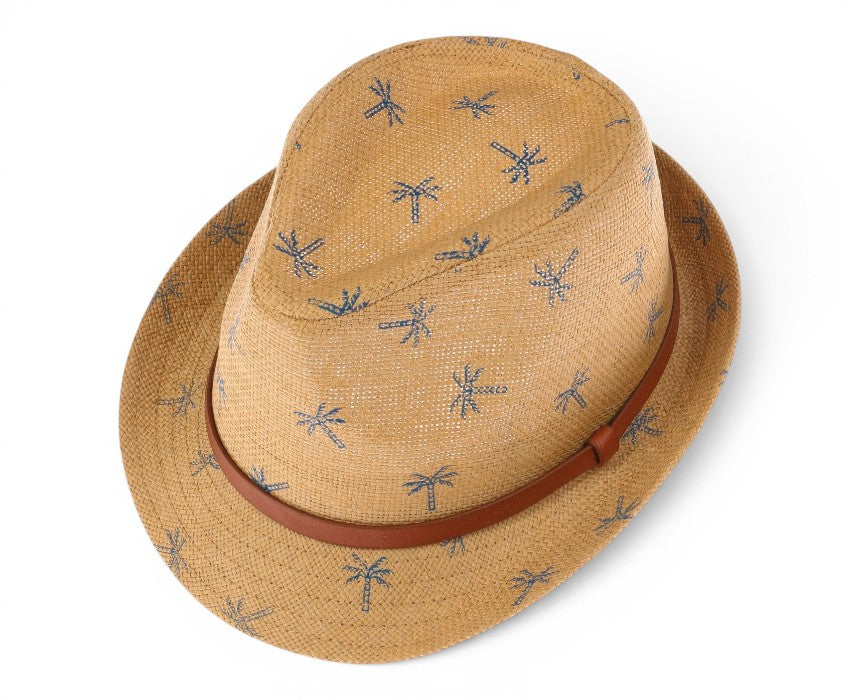 Palm Print Straw Fedora Kids Summer Hat