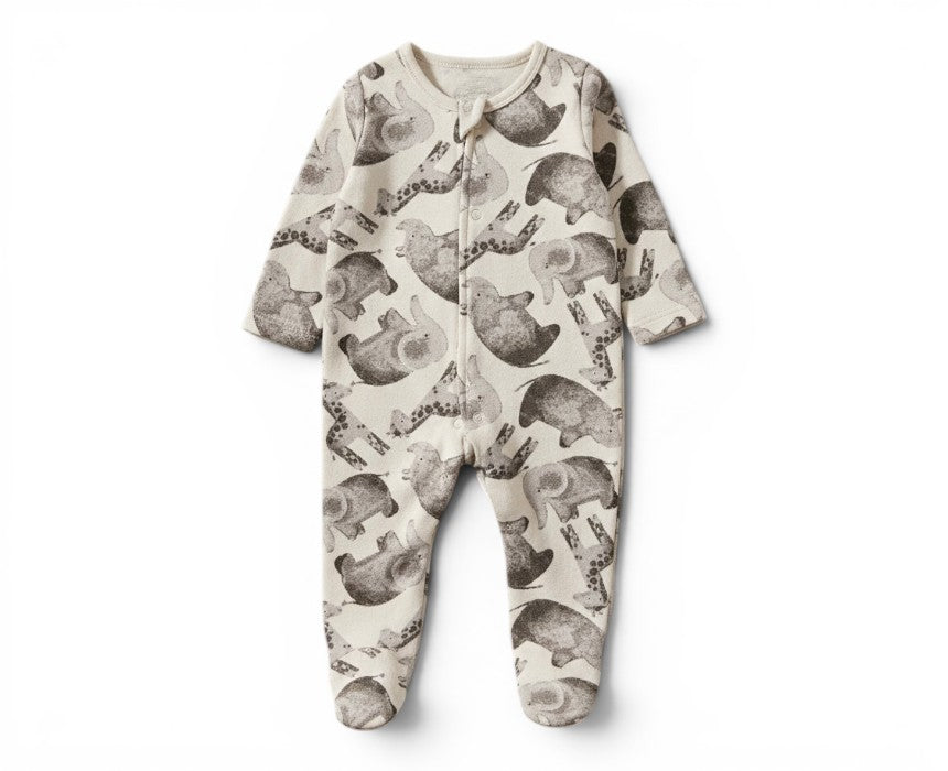Organic Cotton Elephant Print Baby Sleepsuit