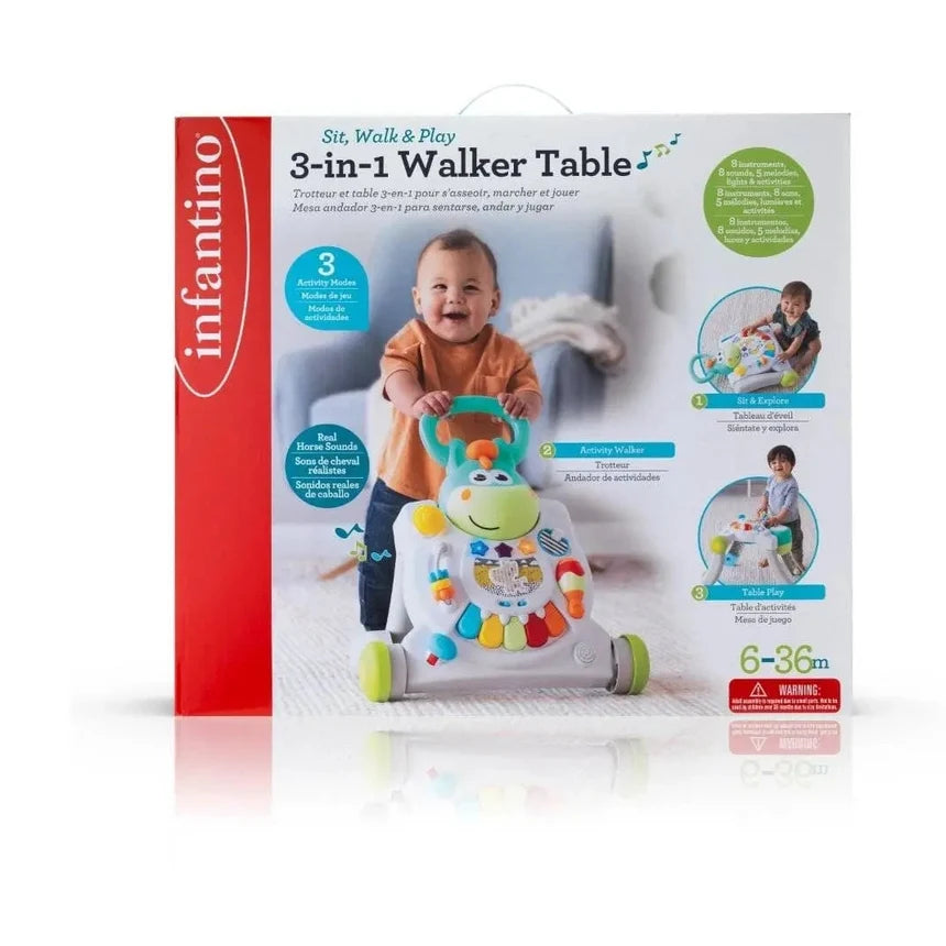Infantino – 3 in 1 Sit Walk & Play Walker Table by Blue Box Kids