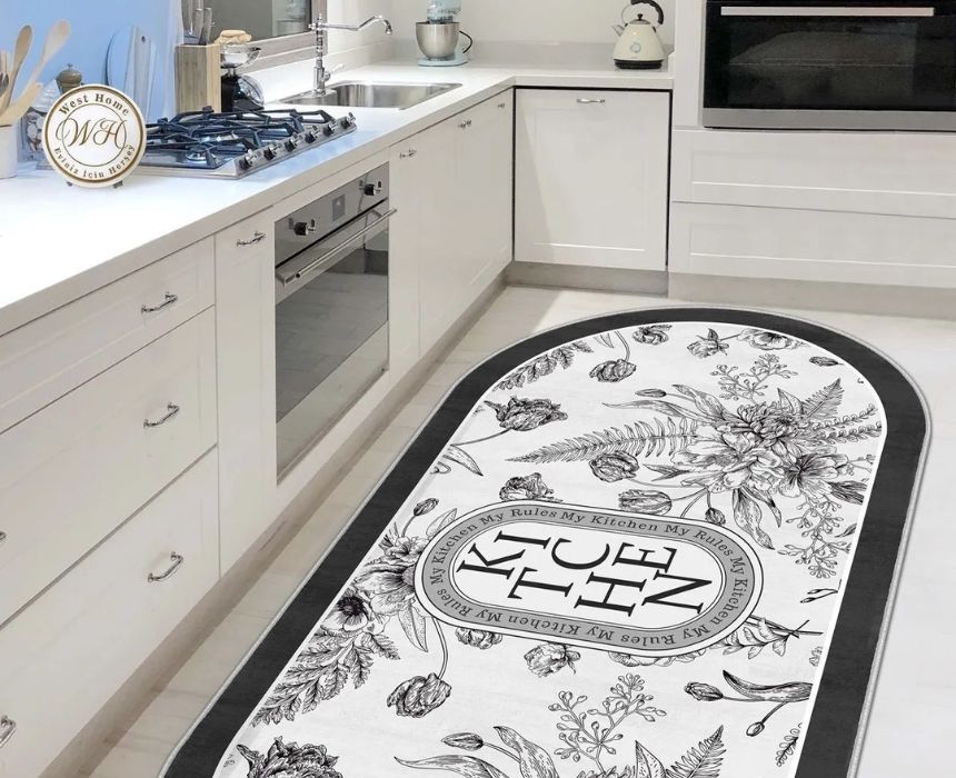 Oval Kitchen Carpet in Black