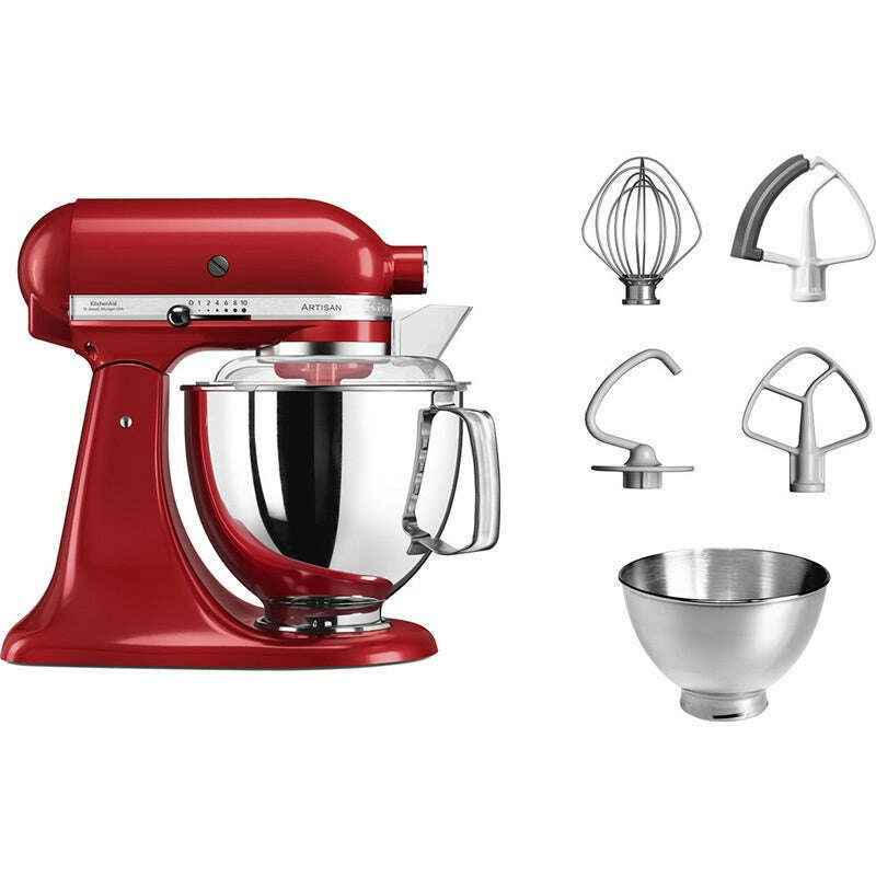 The German Outlet, KitchenAid, 4.8L Artisan Stand Mixer Empire Red + Pouring Shield & Extra Bowl
