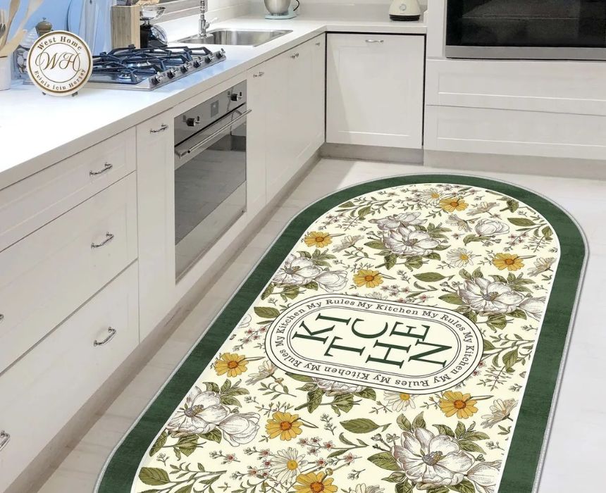Oval Kitchen Carpet in Green
