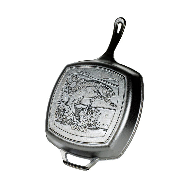 Wildlife  Series10.5 Inch Square Cast Iron Fish Grill Pan Cast Iron Wildlife  Series10.5 Inch Square Cast Iron Fish Grill Pan Wildlife  Series10.5 Inch Square Cast Iron Fish Grill Pan Lodge