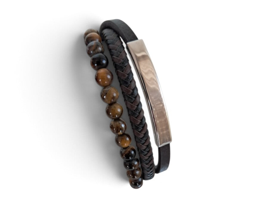 3-Strand Tiger's Eye Leather Bracelet