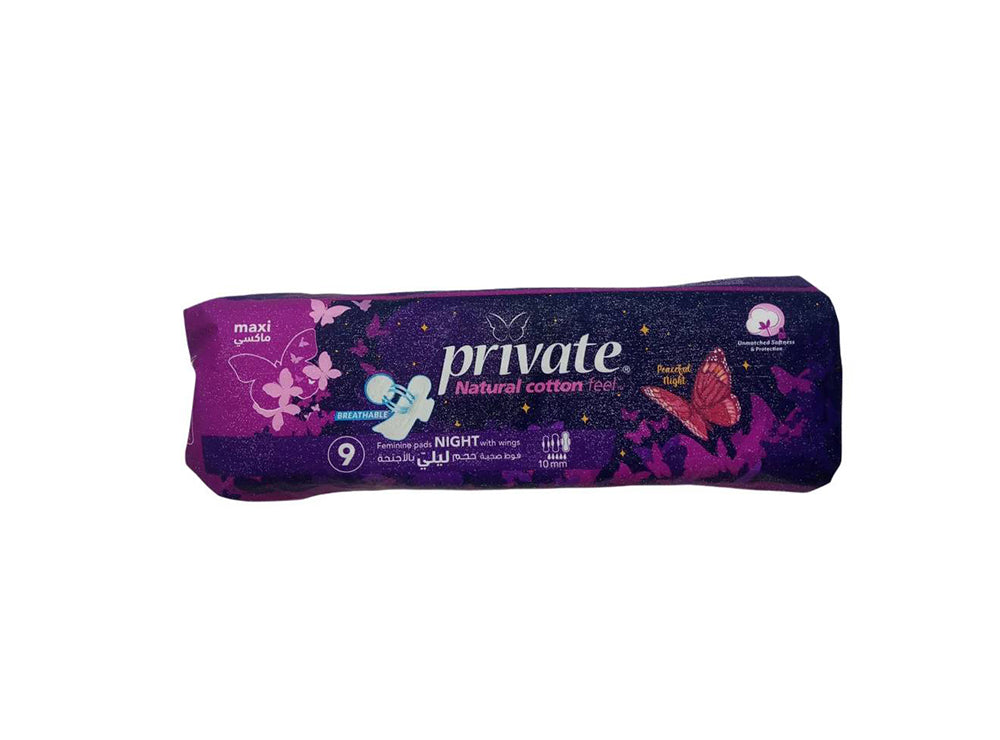 Private Maxi Wings Night Sanitary Pads 9 Pieces