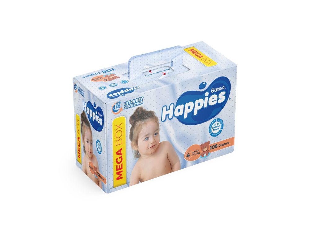 Happies Diapers 4 7-14 kg Mega Box 108 Pieces