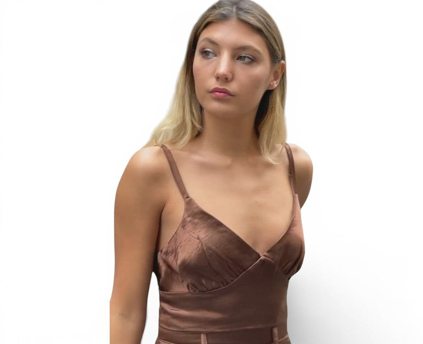 Satin Crop Top Chocolate Brown