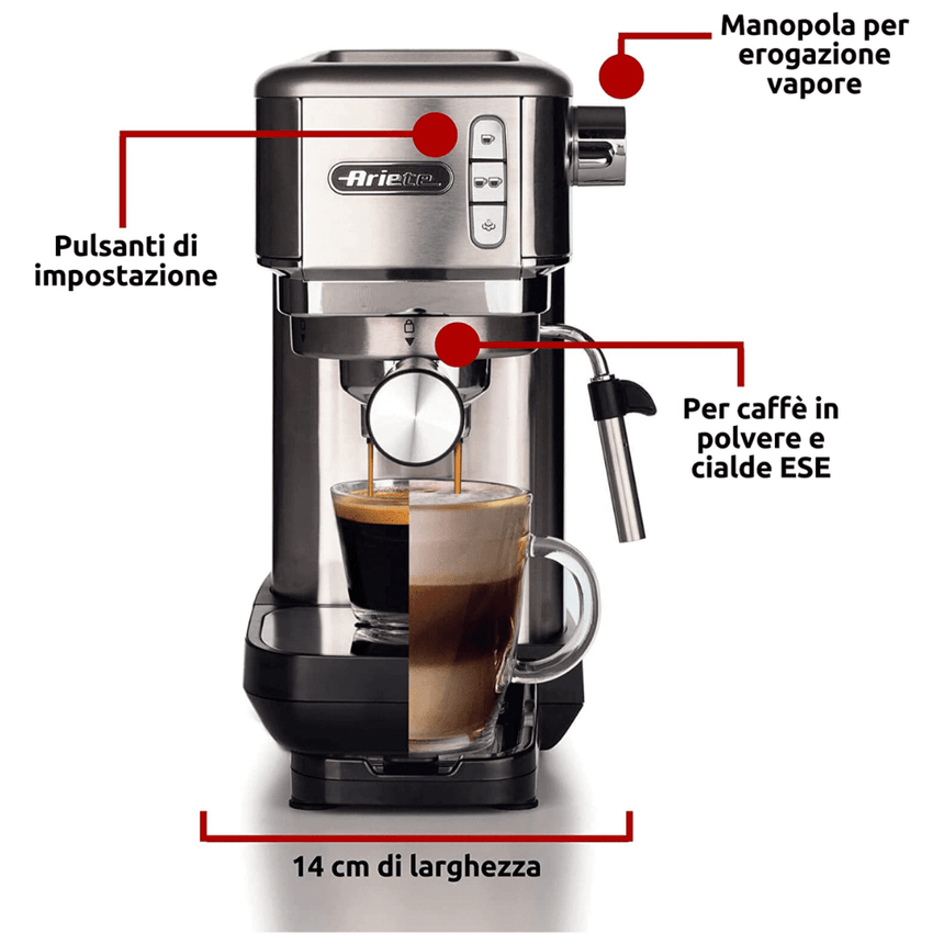 Metal Slim Barista Espresso Coffee Maker Machine Coffee Makers & Espresso Machines Metal Slim Barista Espresso Coffee Maker Machine Metal Slim Barista Espresso Coffee Maker Machine Ariete