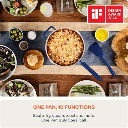 Nutricook One Pan 26cm, Cast Aluminum, W/Self-Basting LID, Steamer Basket, Silicone Spatula, Ceramic Non-Stick Coating, Oven Safe, Induction Safe, Designed in California, All Blue