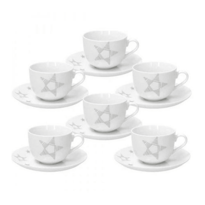 The German Outlet, Tognana, Olimpia Etoile Silver Tea Cup & Saucer Set of 6 pcs