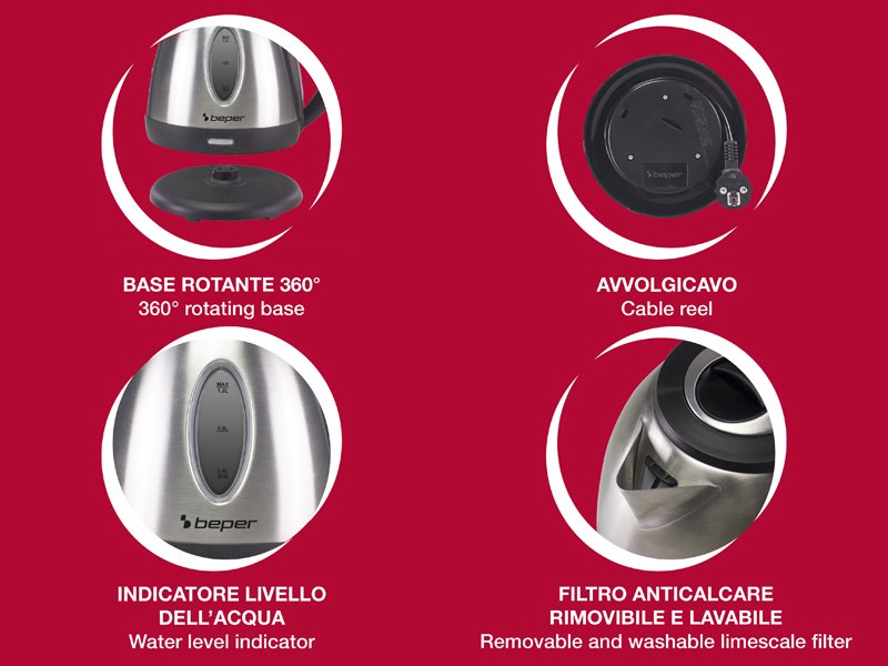 1.2L Electric Steel Kettle 1630W Electric Kettles 1.2L Electric Steel Kettle 1630W 1.2L Electric Steel Kettle 1630W Beper