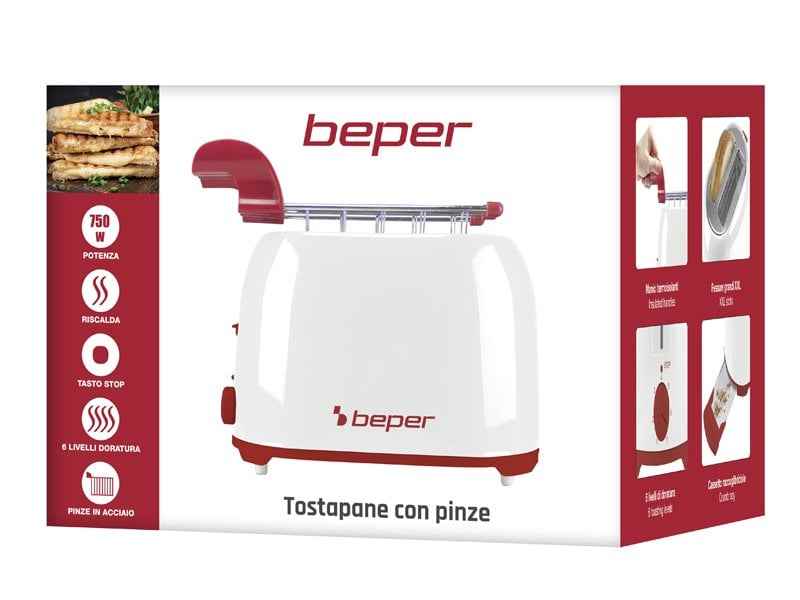 Beper Toaster With Pliers 750W, 2- Slice Toaster With Abs Body And Stainless Steel Pliers, 7 Toasting Levels
