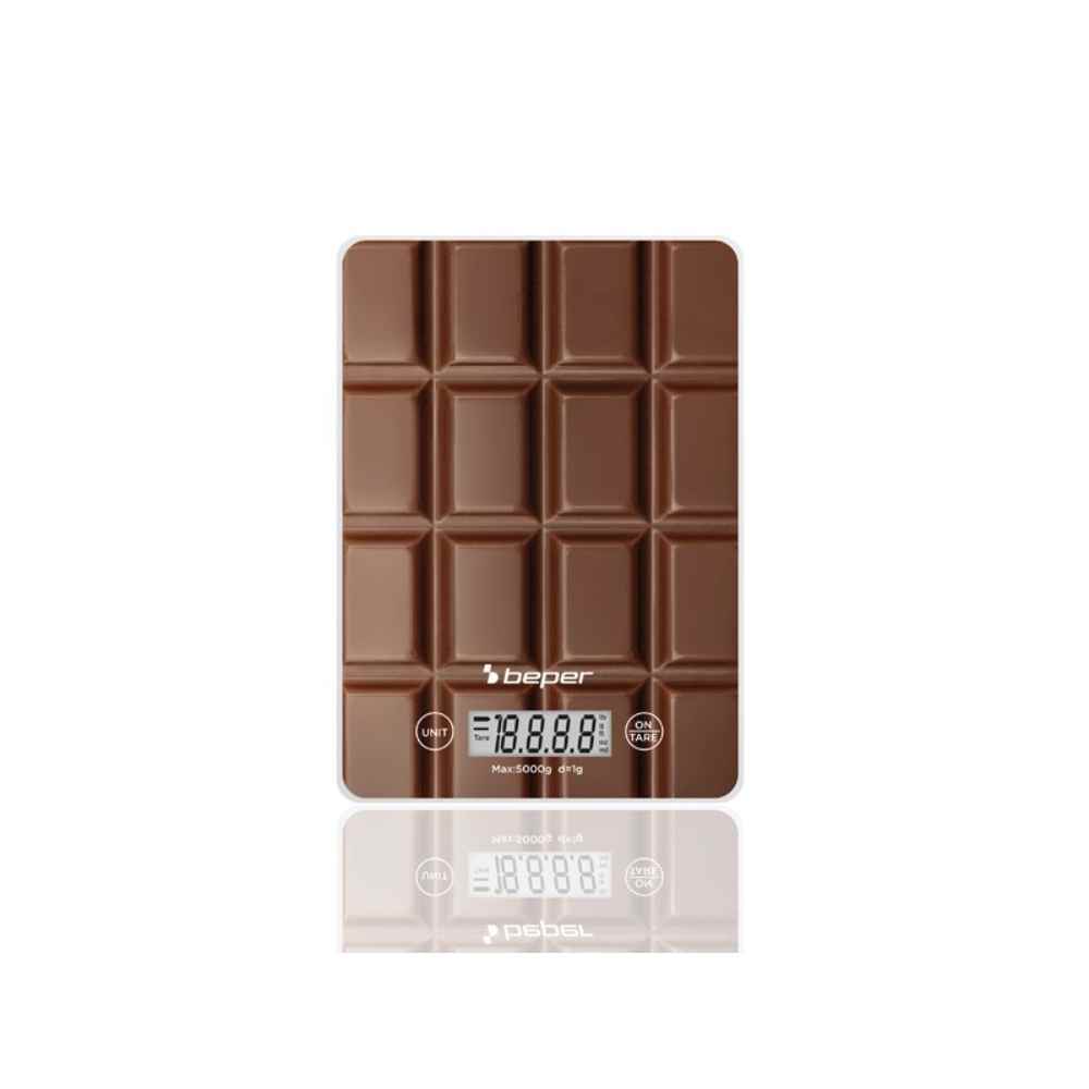 Beper Digital Kitchen Scale, Tempered Glass Plate, Kitchen Scale With LCD Display And Touch Keys, Tare Function, Maximum Capacity 5Kg, Automatic Switch-Off, Chocolate Fantasy