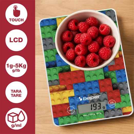 Beper Digital Kitchen Scale Tempered Glass Top Coloured Stones