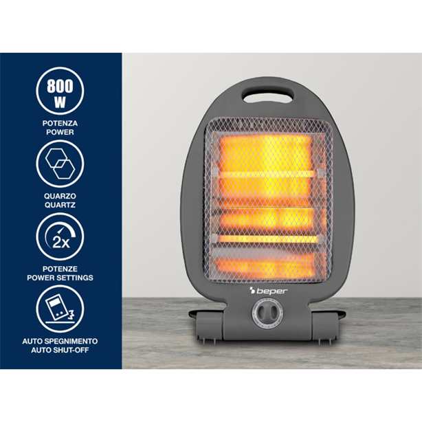 Beper Quartz Heater 400-800W, Fast Heating, 2 Power Levels, 2 Heating Elements, Eco-Function, Auto-Off