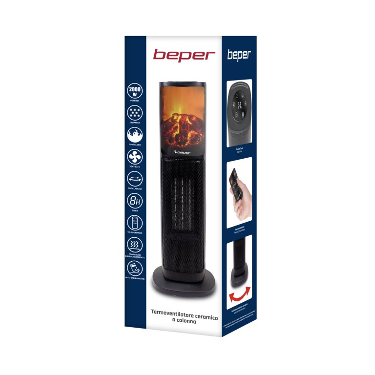 PTC Tower Fan Heater LED Flame 2000W Heaters PTC Tower Fan Heater LED Flame 2000W PTC Tower Fan Heater LED Flame 2000W Beper