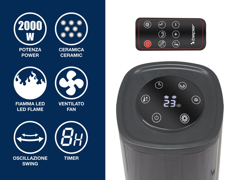 Column Ceramic Fan Heater, 2000W Heaters Column Ceramic Fan Heater, 2000W Column Ceramic Fan Heater, 2000W Beper