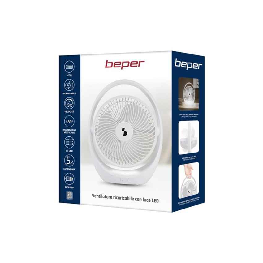 Beper Portable Fan Rechargeable LED Light 3 Speeds
