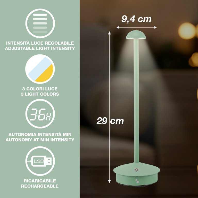 Beper Rechargeable Table Lamp Slim Sage Green