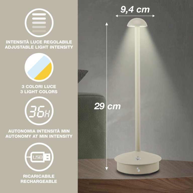 Beper Rechargeable Table Lamp Slim Light Grey