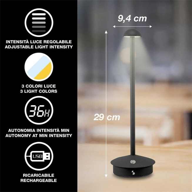Beper Rechargeable Table Lamp Slim Black