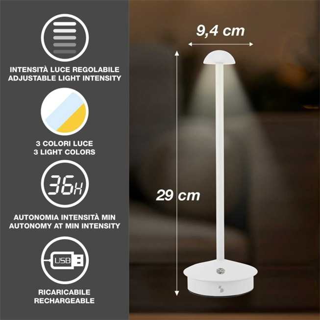 Beper Rechargeable Table Lamp Slim White