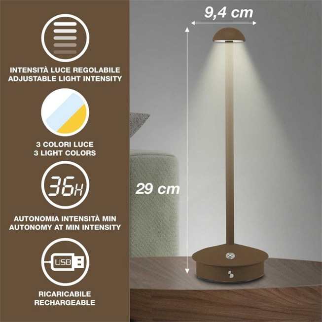 Beper Rechargeable Table Lamp Slim Corten
