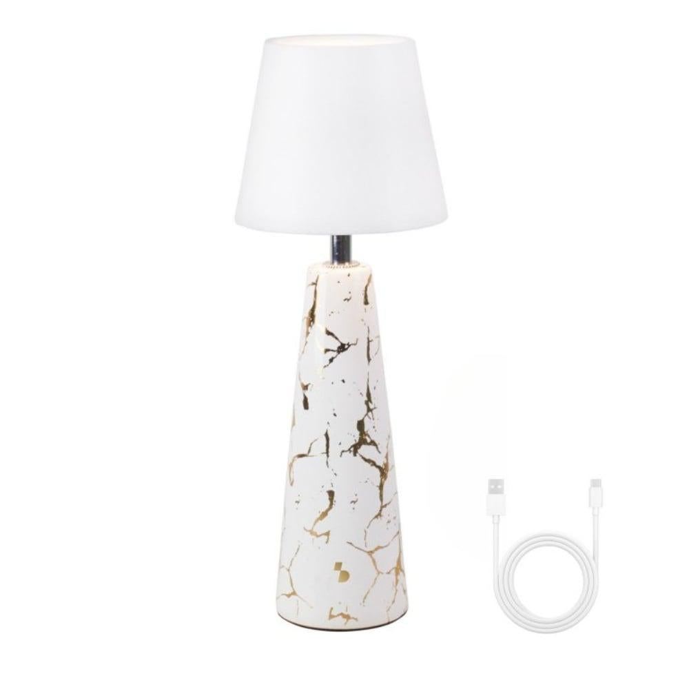 Beper Marble Battery Table Lamp Ceramic Gold Detail
