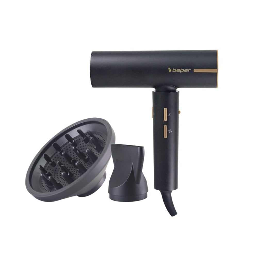 Beper Brushless Motor Hair Dryer, Dc Motor, 1800W, 3 Speeds, 3 Selectable Temperatures, LED Indicator Lighting Up In Different Colors, Includes Magnetic Styling Concentrator Accessories For Styling And Diffuser For Volume At The Roots