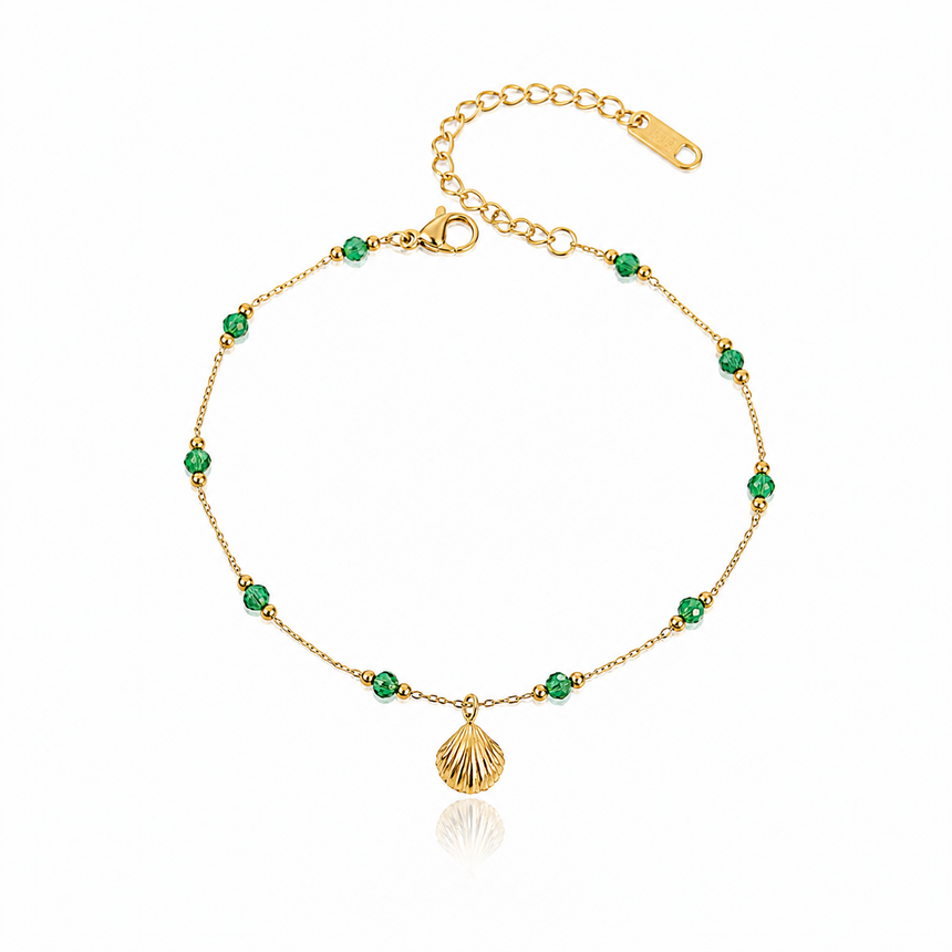 Shell on Green Anklet